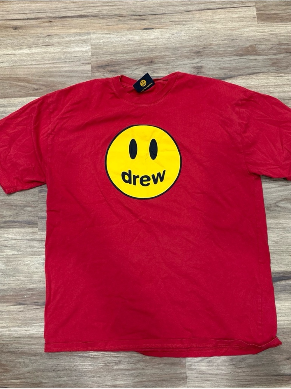 Drew House Red Short Sleeve Tee with Yellow Smiley Logo